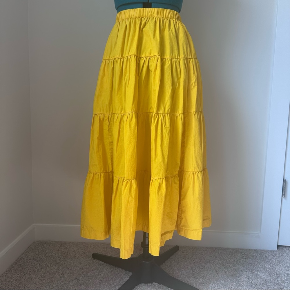 J. Crew Tiered Pull On Yellow Maxi Skirt- 100% Cottton
